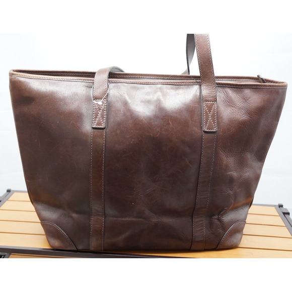Mulholland Brothers Dark Brown Leather Shopper's Zippered Tote Bag - Picture 2 of 15